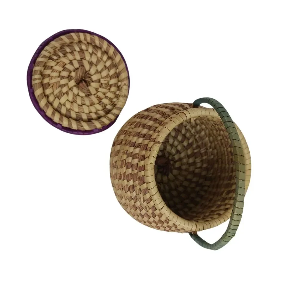 Vtg Sweetgrass Basket With Lid Low Country Single Handle Gullah